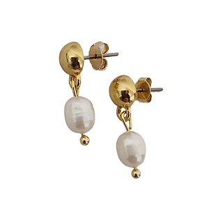 Brincos de Pino com  Mini Pérola natural folheado em ouro Laura