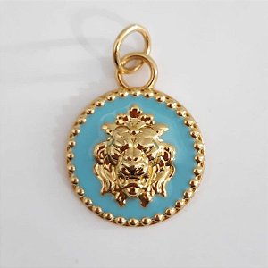Pingente Dourado (resina Azul) Leão colors