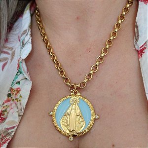 Colar Nossa Senhora das Graças (medalha grande - resina azul) EDIÇÃO LIMITADA