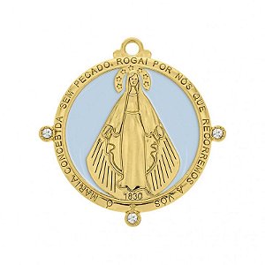 Pingente de Nossa Senhora das Graças Resinado azul tamanho grande folheado em ouro