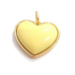 Pingente coração Amarelo resinado folheado em ouro