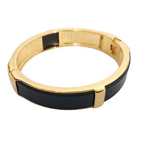 Bracelete Articulado Courino preto folheado em Ouro ( Tamanho único serve até 18cm pulso)