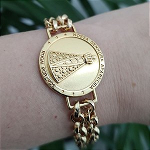 Pulseira Correntaria Dourada Nossa Senhora Aparecida sem resina Folheado em ouro