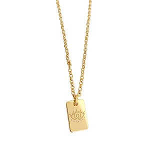 Colar Correntaria Fina P com pingente de olho grego (livra-me do mal olhado amém) Folheado em ouro 45 cm