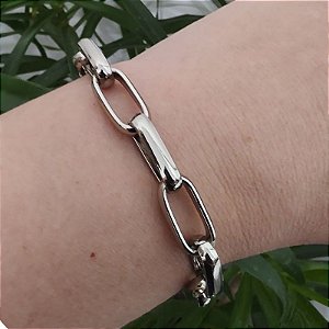Pulseira Correntaria com design de elos quadrados Itália folheado em Ródio ( prateado)