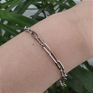 Pulseira Correntaria P com design de elos quadrados folheado em Ródio ( prateado) Itália