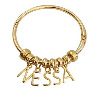 Bracelete fixo Personalizável Letras do seu Nome folheado em ouro ( tamanho único 16 a 19cm de pulso)