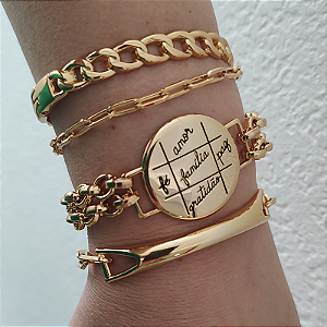 Mix de Pulseiras Correntaria Desejos de Vida + bracelete folheado a ouro( tamanho único 15 a 17 cm)