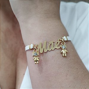Pulseira (COURINO BRANCO) Mãe Amorosa  CASAL FILHOS ( personalizada)