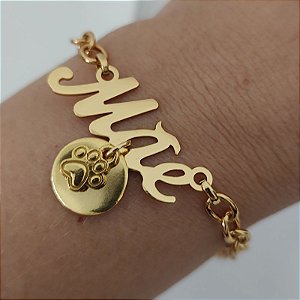 Pulseira Mãe de Pet em Correntaria com pingente de patinha Folheado em ouro