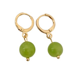 Brincos de argola com pedra Ágata verde água folheado em ouro
