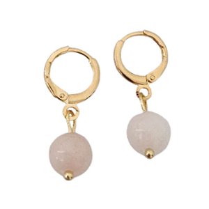 Brincos de argola com pedra Ágata Rosa Claro folheado em ouro