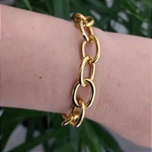Pulseira Correntaria elo português grande Eva folheado em ouro