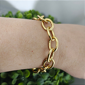 Pulseira Correntaria elo português grande Eva folheado em ouro