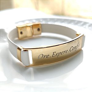Pulseira ORE ESPERE E CONFIE (courino Branca) folheado em ouro