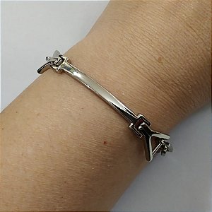 Pulseira Fina com acabamento em Correntaria folheado em ródio