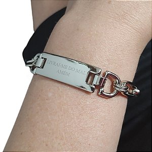 Pulseira Correntaria com placa Livrai-me do mal  amém folheado em Ródio ( prateado)