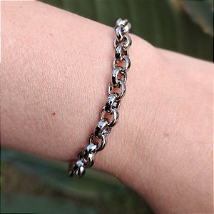Pulseira Correntaria elos redondos íris folheado em ródio