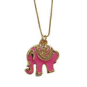 Colar correntaria veneziana com pingente de Elefante resina rosa folheado em ouro (45 cm)