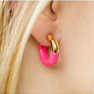 Brincos Argola com resina Rosa folheado em ouro