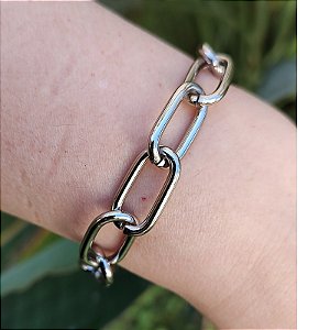 Pulseira Correntaria elos grandes folheado em ródio Afrodite