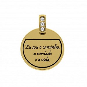 Pingente Eu sou o caminho com detalhes de strass folheado em ouro
