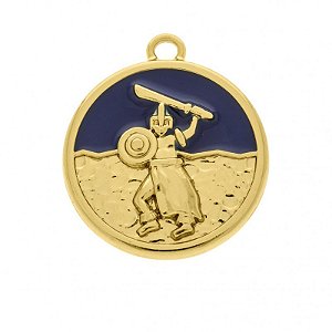 Pingente de  Ogum resina azul( orixás) folheado a ouro