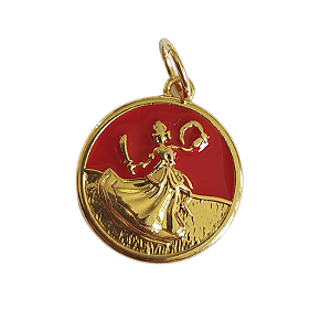Pingente de Iansã resina vermelha ( orixás) REDONDO folheado a ouro