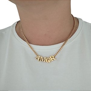 Colar  Letras folheado em ouro ( tamanho 40 cm)