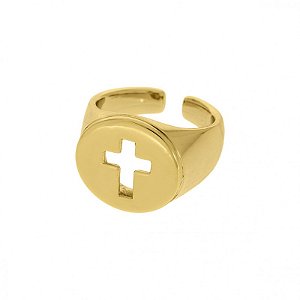 Anel com cruz  folheado em ouro ( anel de dedo mingo) tamanho 15