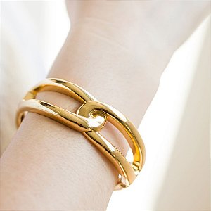 Bracelete com detalhes geométricos Ellen folheado em ouro ( tamanho único 16cm a 18cm)