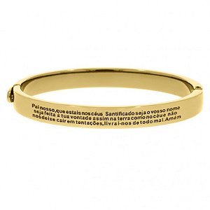 Bracelete fixo com oração Pai Nosso  Folheado em ouro  (Tamanho único G - serve de 17 a 19 cm)