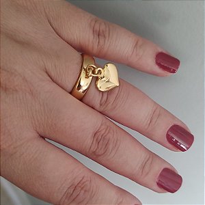 Anel com pingente de coração folheado em ouro (tamanhos 18  ou  20 coloque na obs)