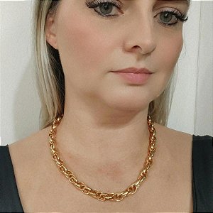 Colar Correntaria elos redondos duplos Antonia folheado a ouro