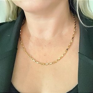 Colar correntaria fina PP formato quadrado ( Italia)  45 cm folheado em ouro