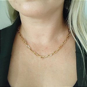 Colar correntaria fina P formato quadrado ( Italia) 45 cm folheado em ouro