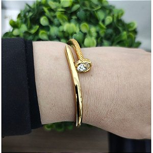 Bracelete Dourado Prego com strass folheado em ouro ( serve de 16 a 18 cm)