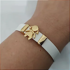 Pulseira Filhos Courino BRANCO ( 1 menina) acabamento folheado em ouro ( 1 filho)