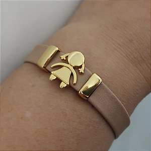 Pulseira Filhos Courino BEGE ( 1 menina) acabamento folheado em ouro ( 1 filho)