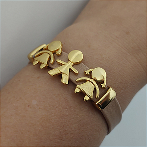 Pulseira Filhos Courino BEGE com 3 FILHOS acabamento folheado em ouro