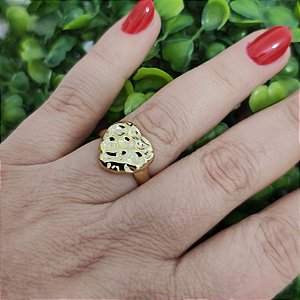 Anel coração martelados Folheado em ouro ( tamanho 19)