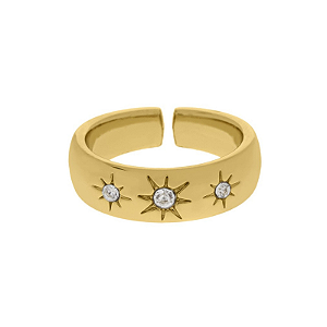 Anel com detalhes de brilhos Estela folheado em ouro ( tamanho 18 )