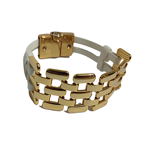 Pulseira Tramada (courino Branco) com acabamento folheado em ouro