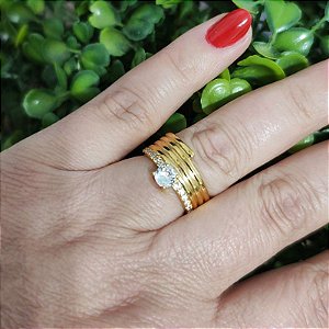 Anel elos com pedra de zircônia  folheado em ouro