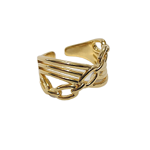 Anel com detalhes de correntes folheado a ouro