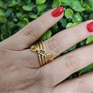 Anel com detalhes de correntes folheado a ouro