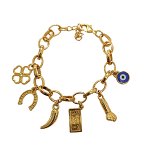 Pulseira Correntaria sorte e prosperidade folheado em ouro