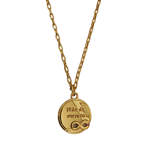Colar Correntaria com pingente moeda escrito mãe de menina folheado em ouro ( 45 cm)