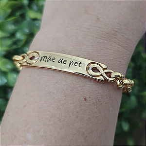 Pulseira Correntaria MÃE DE PET  com strass folheado em Ouro