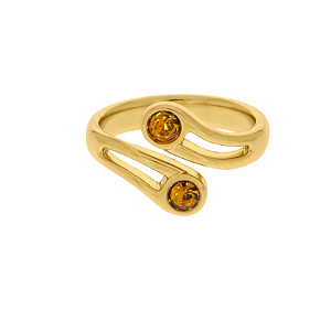 Anel com detalhe de cristal e pedra ambar valquiria folheado em ouro ( tamanho 18 )